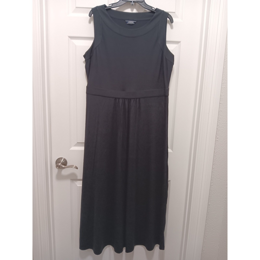 Lands End Womens Black Sleeveless Empire Waist Maxi Dress Size L 14-16 Stretch